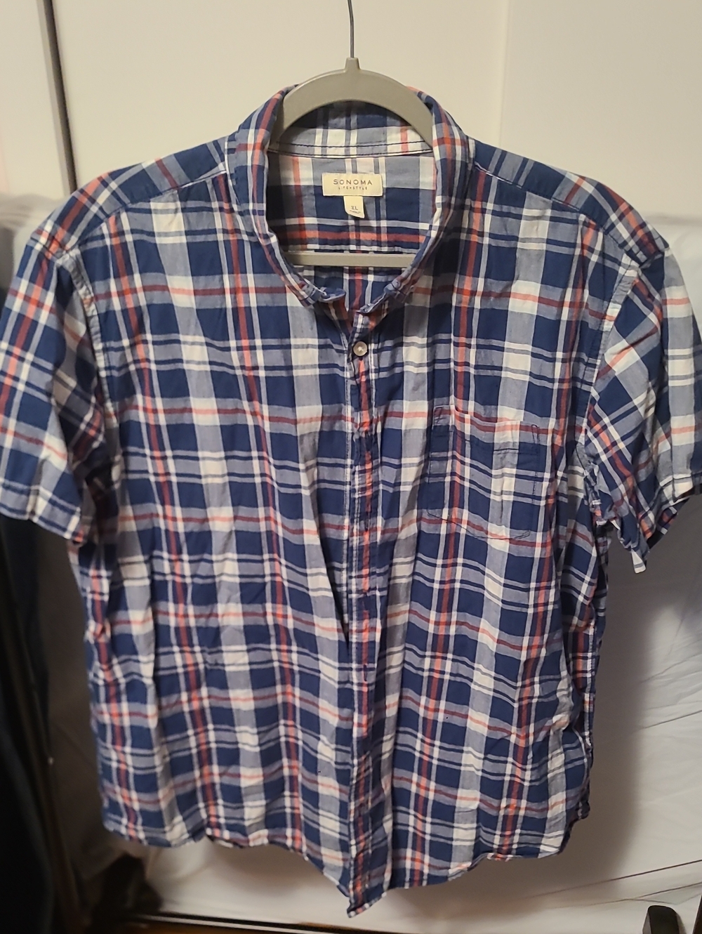 Sonoma Navy, White & Red Plaid Short-Sleeve Button-Down Shirt - Men's